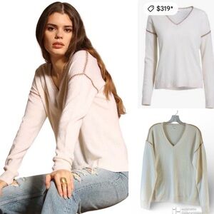 Minnie Rose 100% cashmere Whip Stitch v neck sweater